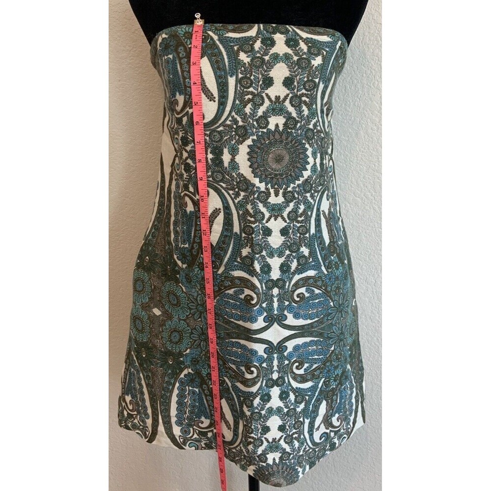 See by Chloe Blue Green Paisley Floral Shift Strapless Dress US Sz 6 W/ Pockets